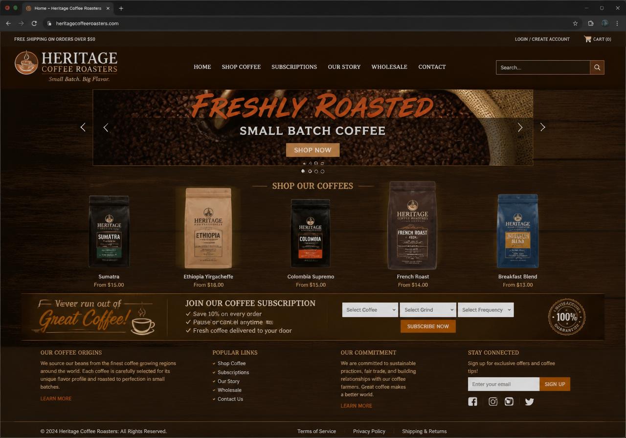 Coffee & Beverage Shopify store before optimization