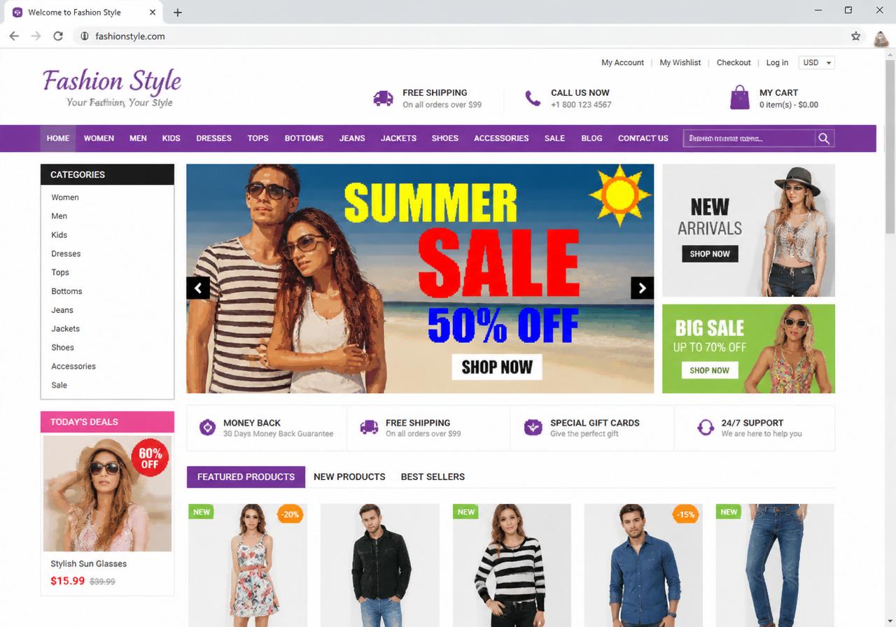 Women's Fashion Shopify store before optimization