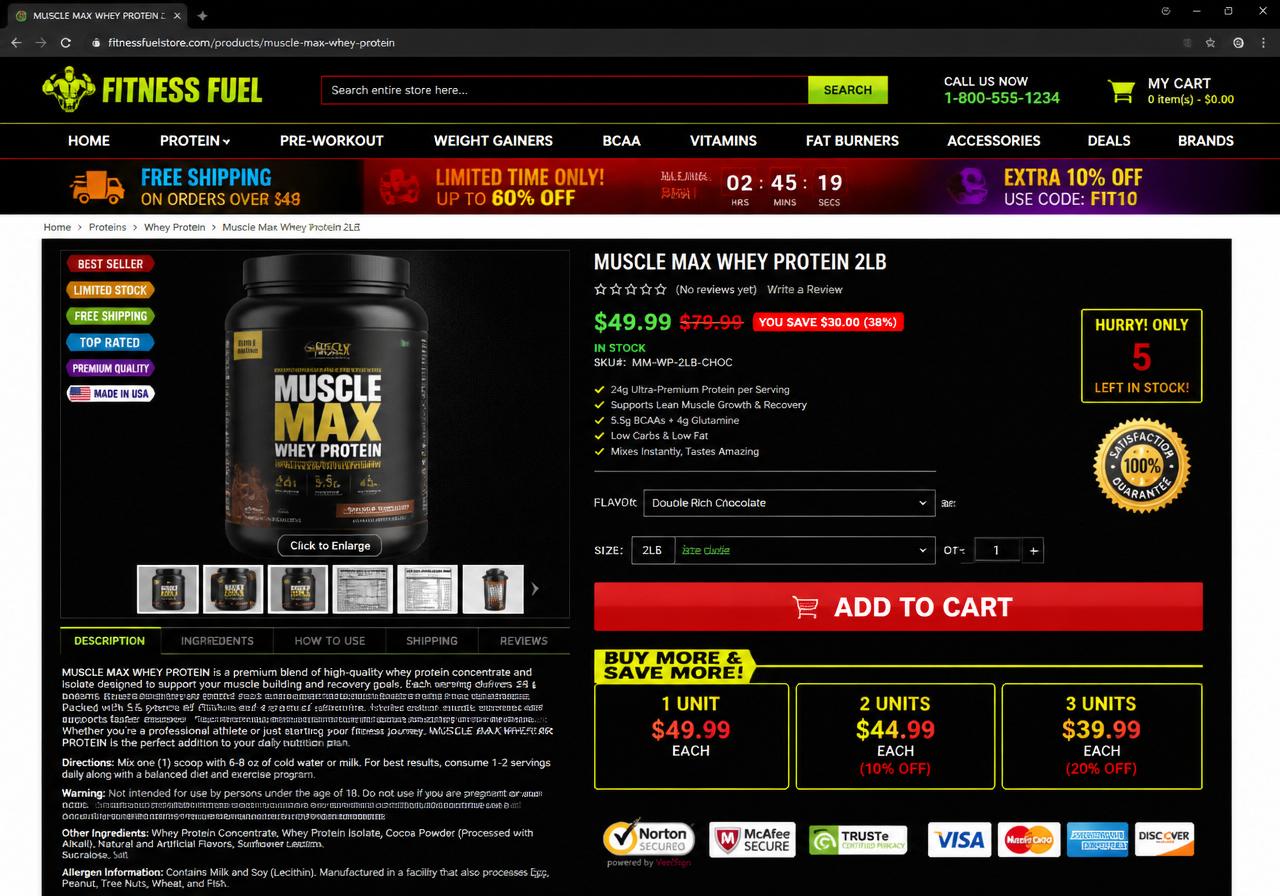 Fitness & Wellness Shopify store before optimization