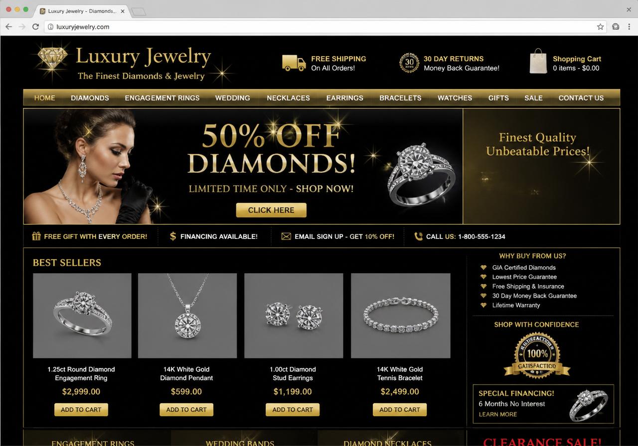 Fine Jewelry Shopify store before optimization