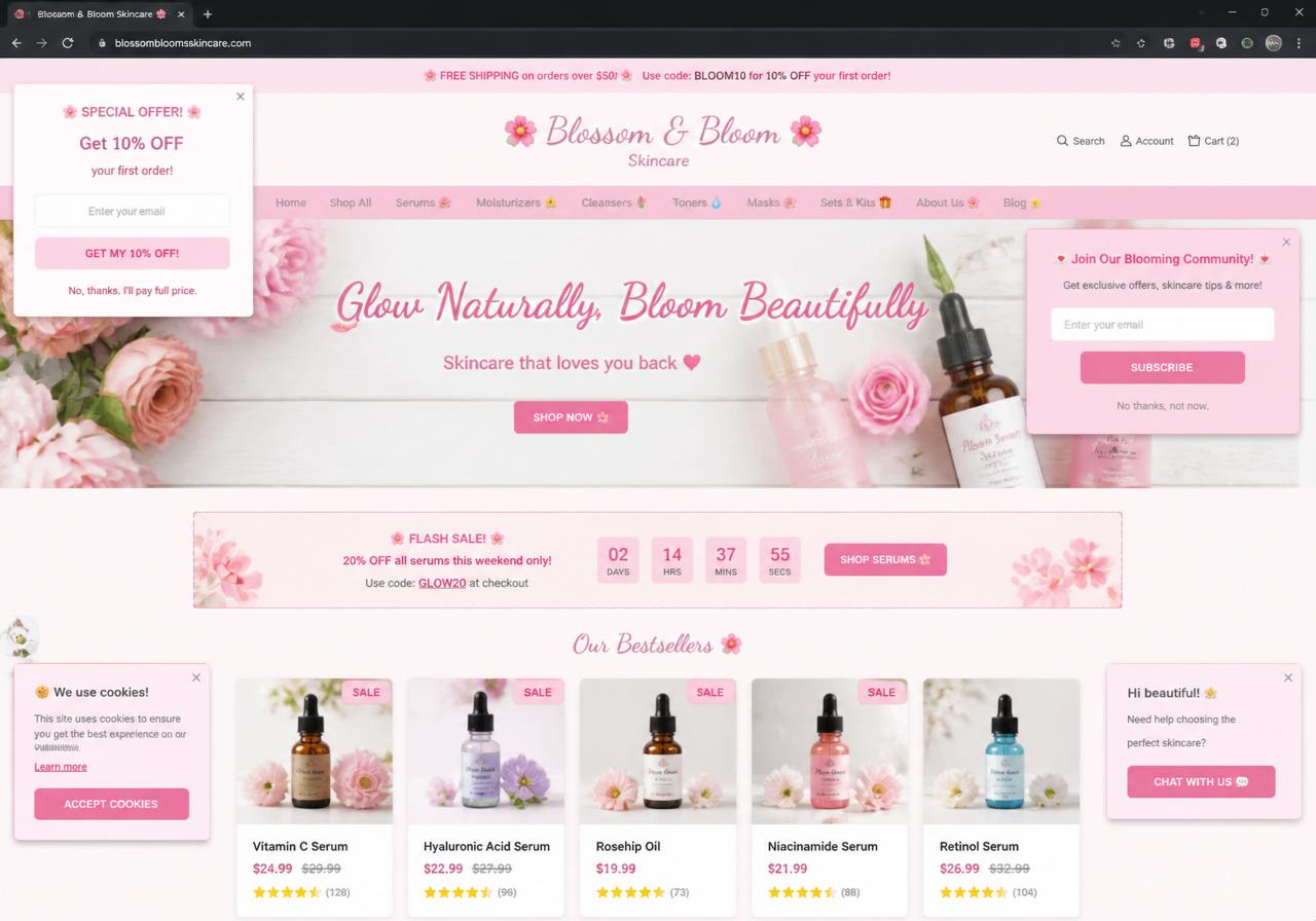 Skincare & Beauty Shopify store before optimization